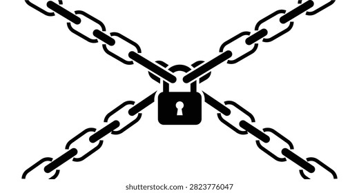 Locked chain illustration representing strong security restricted access privacy protection and secure connection concepts suitable for cybersecurity industrial safety authentication systems and defensive graphic resources