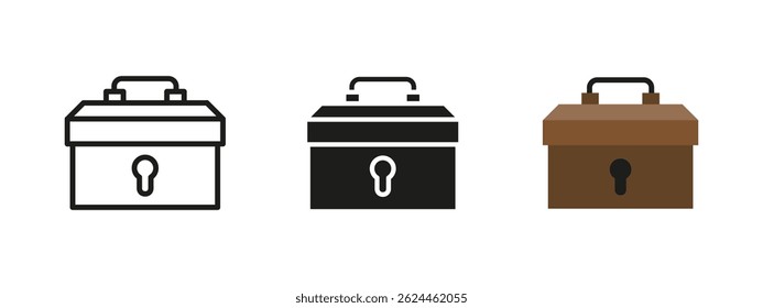 Locked chest icon. Closed box with handle and keyhole vector illustration. Secure storage container symbol representing safety, valuables, treasure or antique wooden chests.