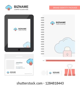 Locked cloud  Business Logo, Tab App, Diary PVC Employee Card and USB Brand Stationary Package Design Vector Template