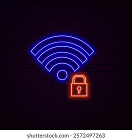 Locked color WiFi signal icon isolated on color backgrounds. Wifi password symbol. Wireless network icon. Wi-Fi zone. Vector illustration. neon style..