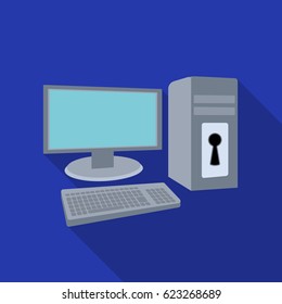 Locked computer icon in flat style isolated on white background. Hackers and hacking symbol stock vector illustration.