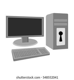 Locked computer icon in outline style isolated on white background. Hackers and hacking symbol stock vector illustration.