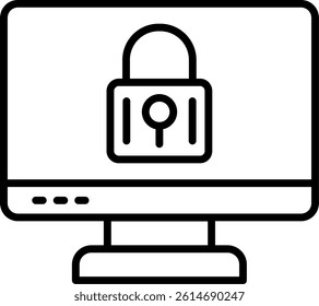 Locked Computer Line Vector Icon Design