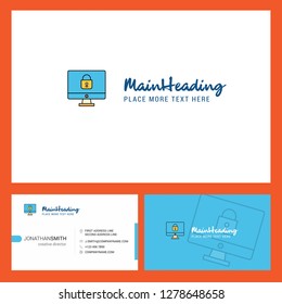 Locked computer Logo design with Tagline & Front and Back Busienss Card Template. Vector Creative Design