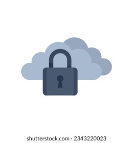 Locked data cloud icon flat vector. Computer lock. Internet protect isolated