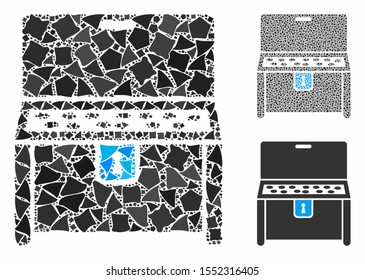 Locked desk composition of unequal parts in various sizes and color hues, based on locked desk icon. Vector unequal elements are composed into collage. Locked desk icons collage with dotted pattern.