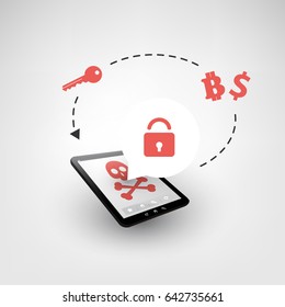 Locked Device, Lost Files, Ransomware Attack - Virus Infection, Malware, Fraud, Spam, Phishing, Email Scam, Hacking - IT Security Concept Design, Vector illustration