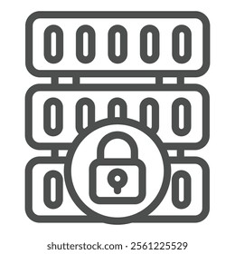 Locked disk storage array line icon, data hoarding concept. Vector graphics. Hard disks with lock sign on white background, outline style icon for mobile or web design