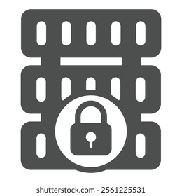 Locked disk storage array solid icon, data hoarding concept. Vector graphics. Hard disks with lock sign on white background, glyph style icon for mobile or web design