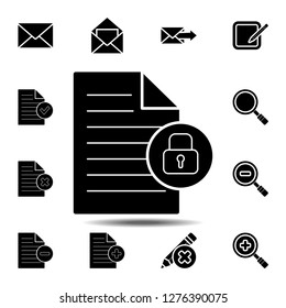 locked document file with a lock sign icon. Simple glyph vector element of web, minimalistic icons set for UI and UX, website or mobile application