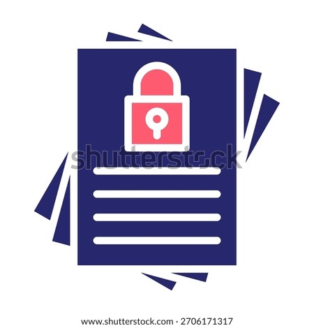 Locked Document Icon Color Fill Style Vector Illustration