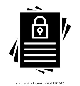 Ilustración vectorial de estilo de glifo de icono de documento bloqueado