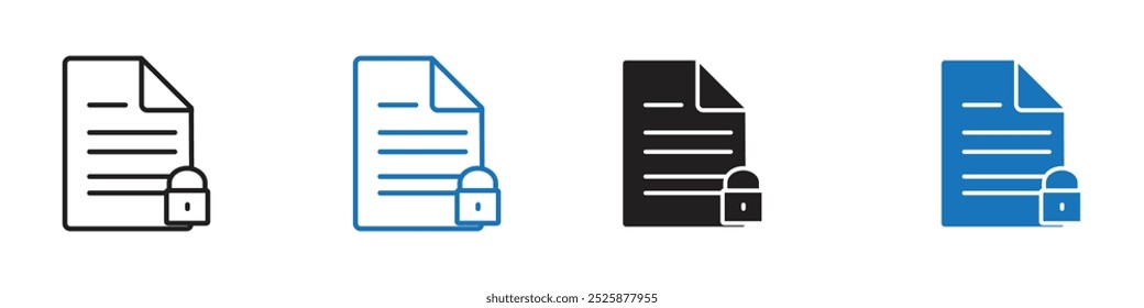 Locked document icon linear graphics set vector in black