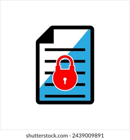 Locked Document Icon, Password Protected, Secured, Restricts Access Document Vector Art Illustration