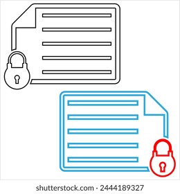 Locked Document Icon, Password Protected, Secured, Restricts Access Document Vector Art Illustration