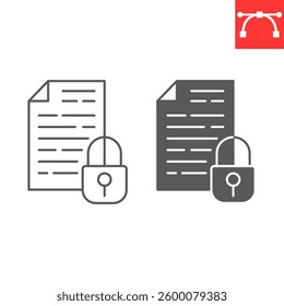 Locked document line and glyph icon, security and protection, document with padlock vector icon, vector graphics, editable stroke outline sign, eps 10.