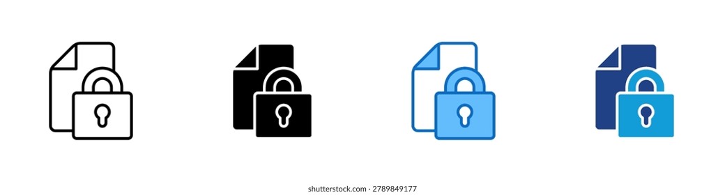 Locked Document Multiple Style Icon Design Vector - Document with padlock representing confidential files, data protection, and secure record storage