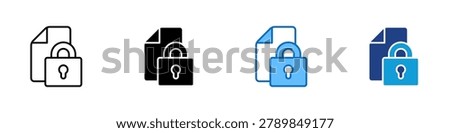 Locked Document Multiple Style Icon Design Vector - Document with padlock representing confidential files, data protection, and secure record storage