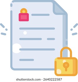 Locked document with padlock for confidential data, privacy, and secure file visuals. Ideal for business, IT, or legal infographics.