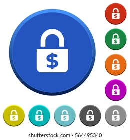 Locked Dollars round color beveled buttons with smooth surfaces and flat white icons