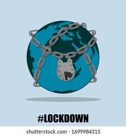 Locked The Earth with chain and padlock vector Illustration for Lockdown template design