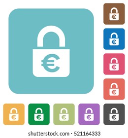 Locked euros flat icons on simple color square background.