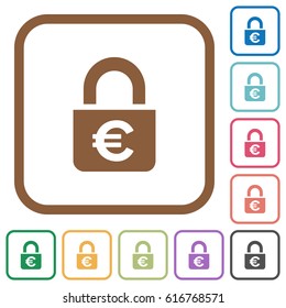 Locked euros simple icons in color rounded square frames on white background