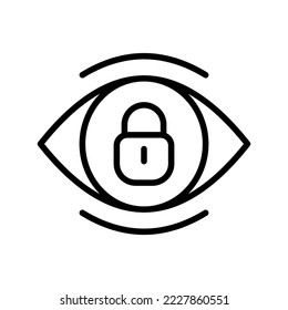 Locked eye line icon. Inappropriate, sensitive content, private data, password, security, protection, cyber security. Defense concept. Vector black line icon on a white background svg