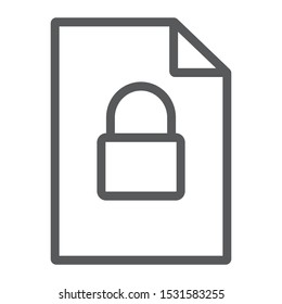 Locked file line icon, document and computer, file with padlock sign, vector graphics, a linear pattern on a white background, eps 10.