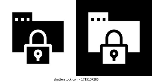 Carpeta bloqueada. Icono de glifo en versión en blanco y negro.
