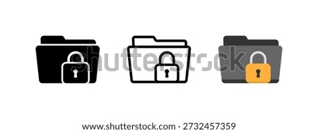 Locked folder or hidden folder icon, privacy, sensitive content, file encryption, secure data storage symbol, digital, flat vector outline flat and colored
