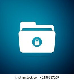 Locked folder icon isolated on blue background. Flat design. Vector Illustration