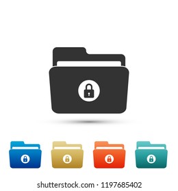 Locked folder icon isolated on white background. Set elements in colored icons. Flat design. Vector Illustration