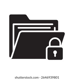 Ícone de pasta bloqueada para proteção segura de dados e arquivos Um símbolo de glifo para um arquivo confidencial com acesso privado a documentos e informações confidenciais