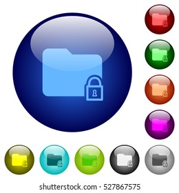 Locked folder icons on round color glass buttons