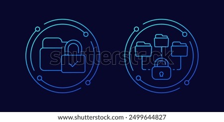 locked folders icons, linear vector design