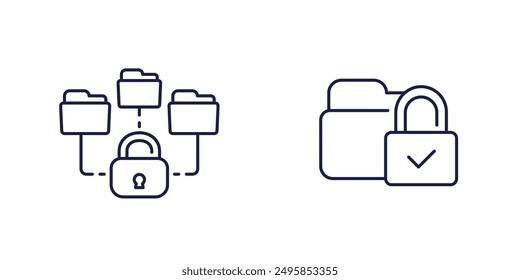 locked folders line icons on white