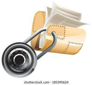 Locked gold folder with documents