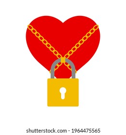 Locked heart in chains. Loyalty, fidelity, a womans secret. Chastity belt. Flat style vector illustration isolated on white background.