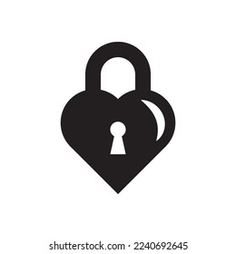 Locked Heart Icon Isolated on White Background