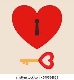 locked heart with key. romance design concept. vector illustration.