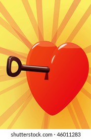Locked heart with the key vector illustration