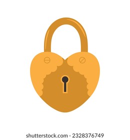 Locked heart shape lock isolated on white background. Lock for doors and House protection in flat style. Vector illustration