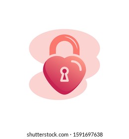 Locked heart shape padlock flat icon, vector sign, Heart lock colorful pictogram isolated on white. Love symbol, logo illustration. Flat style design