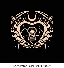 locked heart tattoo vector design