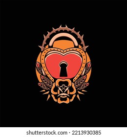 locked heart tattoo vector design