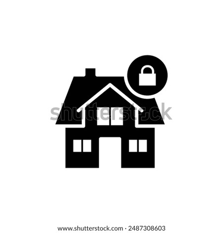 locked home icon with shadow. concept of exterior, apartment, rental, leasing, immovable property, domestic. isolated on gray background. flat style