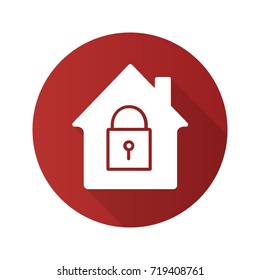Locked house flat design long shadow glyph icon. Home protection. Vector silhouette illustration