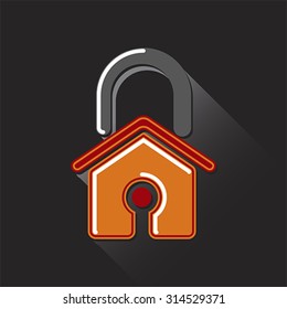 Locked house in the shape of padlock, icon. Safety home concept, vector