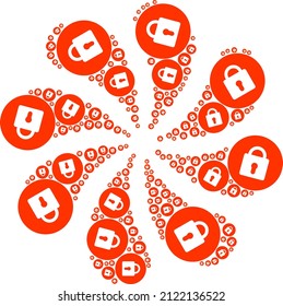 Locked icon rotation abstract flower fireworks shape. Rotation whirlpool composed from random locked symbols.